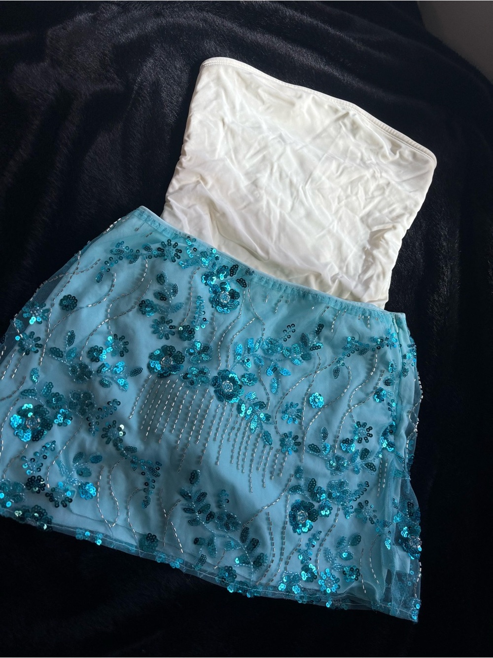 Y2K Aqua Blue Beaded Sequin Mini Skirt ✨🩵Low Rise Fairycore Party Skirt 🐬 - Picture 1 of 7